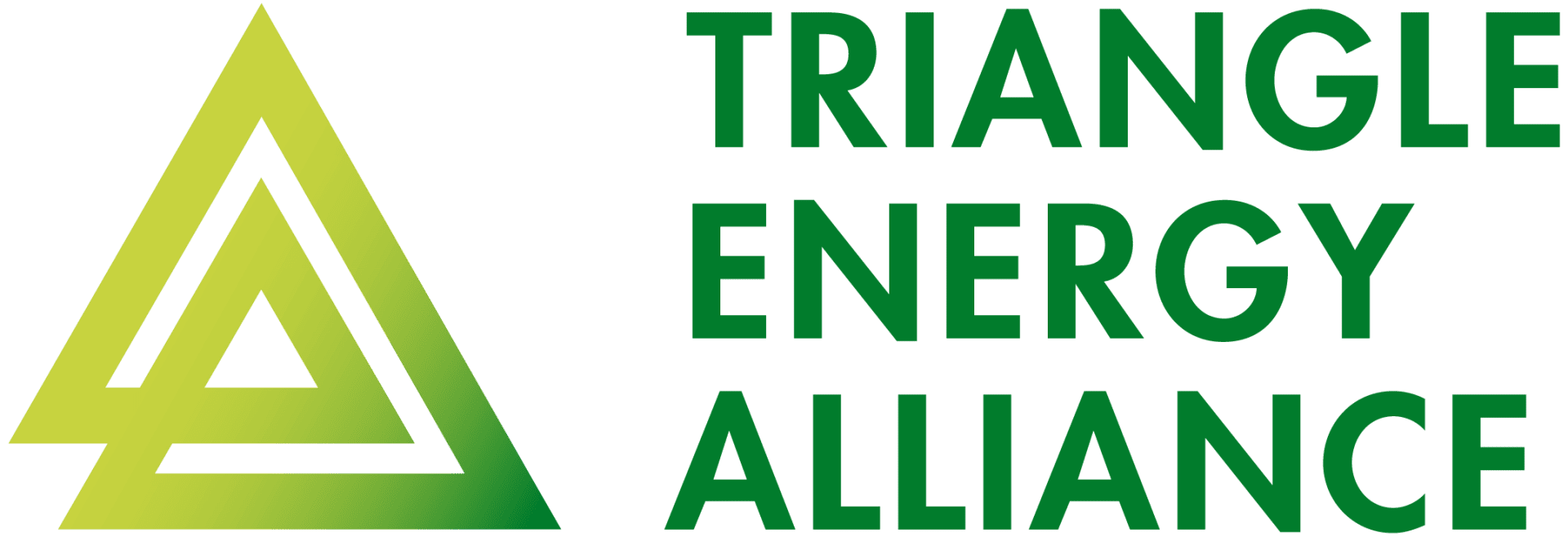 Green gradient triangle logo next to bold green text reading TRIANGLE ENERGY ALLIANCE on a white background.