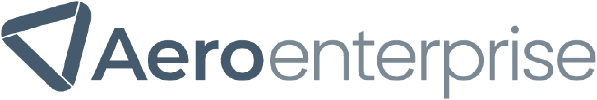 Aero Enterprise logo featuring a stylized triangle icon to the left of the company name Aeroenterprise in a modern, sans-serif font with dark and light gray coloring.