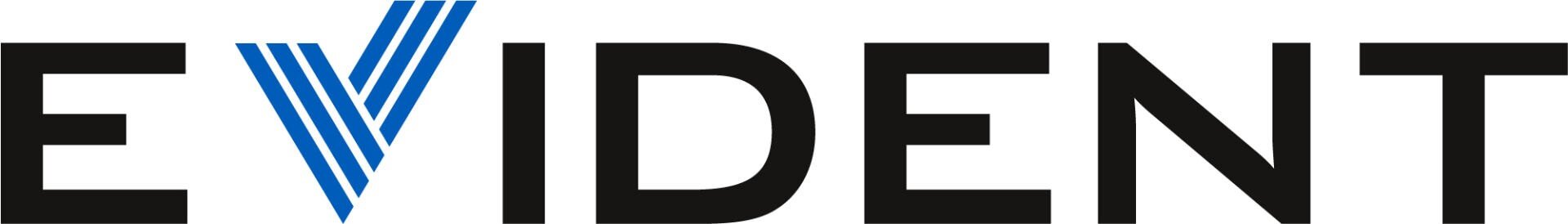 The word EVIDENT in bold black capital letters, with the letter V formed by five parallel blue lines, creating a stylized and modern look.