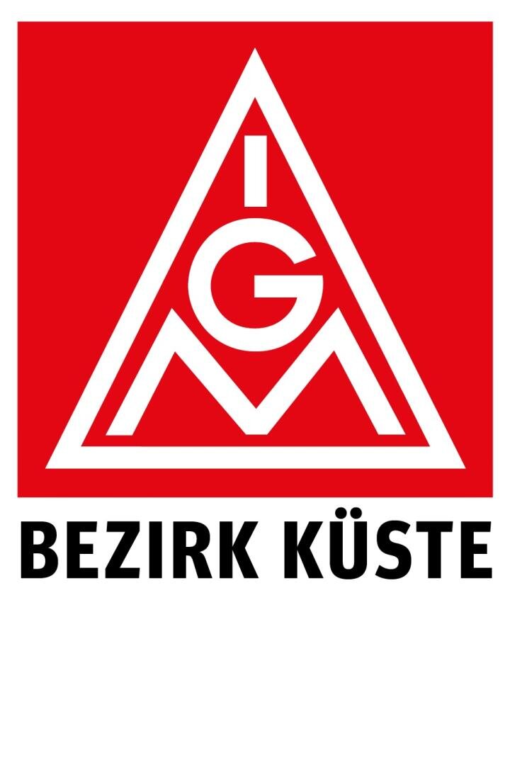 Red and white logo featuring a triangle with the letters IGM inside, above the bold black text BEZIRK KÜSTE on a white background.