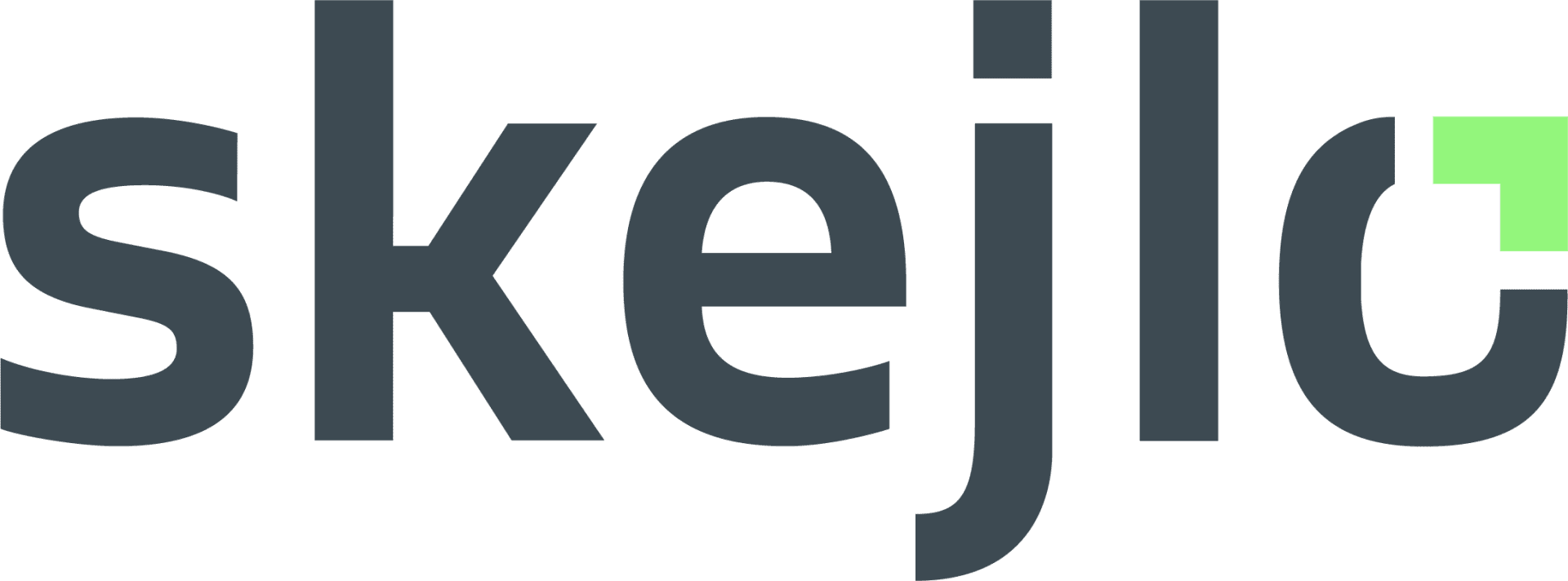 The word skejlo in bold, dark gray lowercase letters, with a small light green square highlighting the upper right corner of the last letter o.