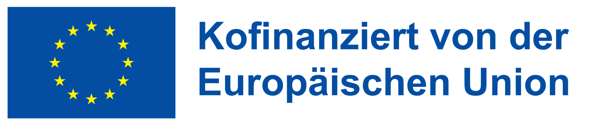 The picture shows the flag of the European Union with a circle of 12 yellow stars on a blue background, with the German text next to it: Co-financed by the European Union.