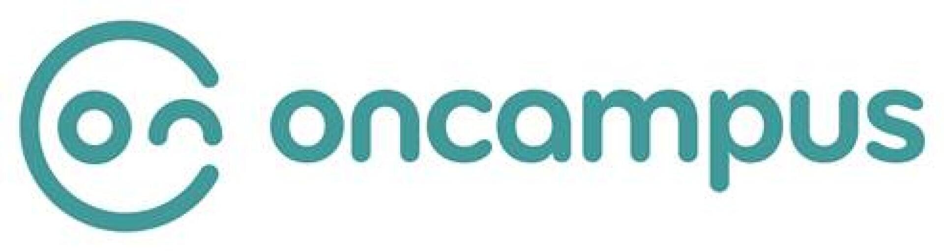 Teal Oncampus-Logo mit einem kreisförmigen Symbol auf der linken Seite, das ein stilisiertes On enthält, alles in Kleinbuchstaben, moderne serifenlose Schrift auf weißem Hintergrund.