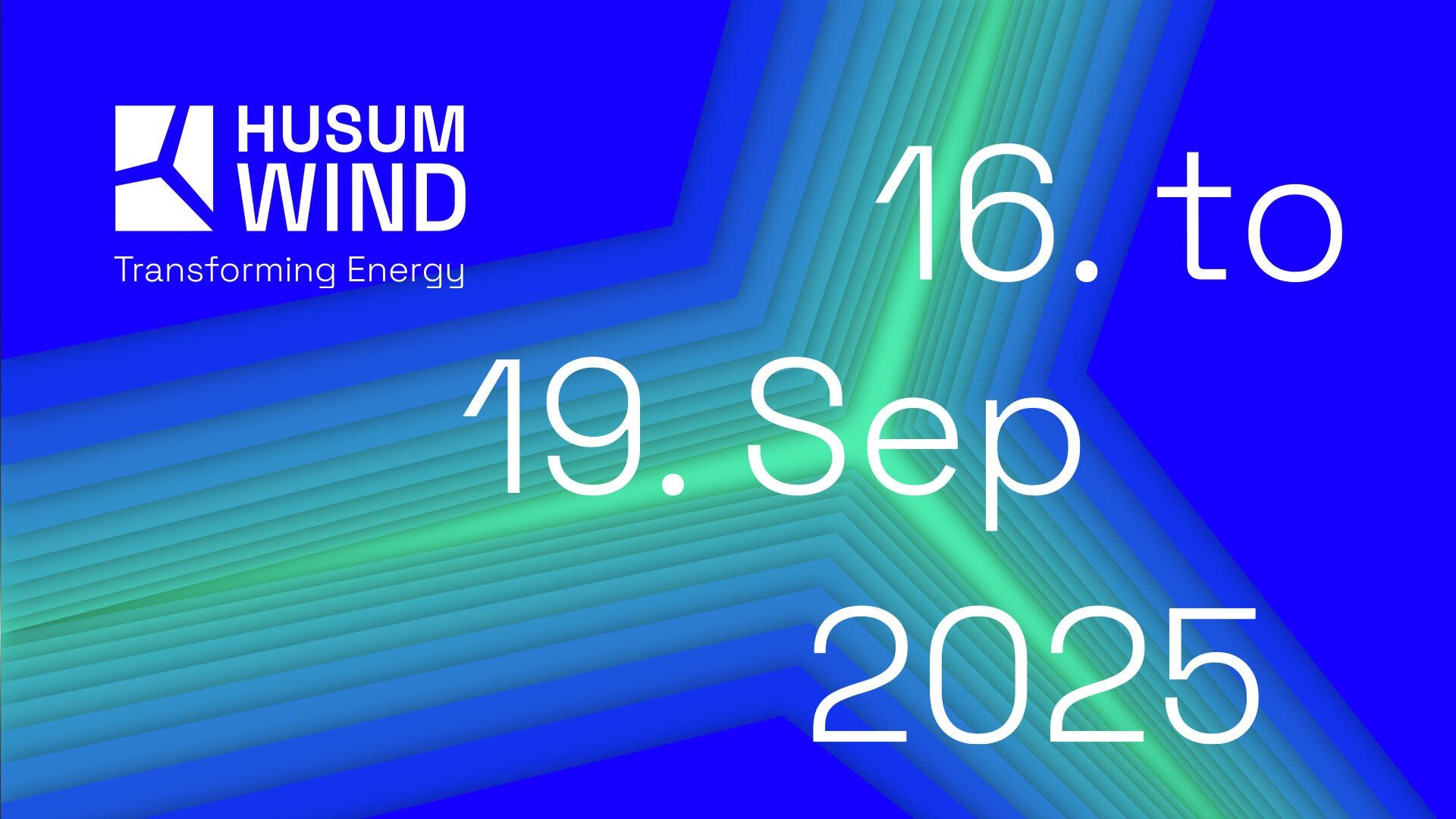 HUSUM WIND logo with the tagline Transforming Energy on a blue and green background, and the event dates 16. to 19. Sep 2025 displayed in large white text.