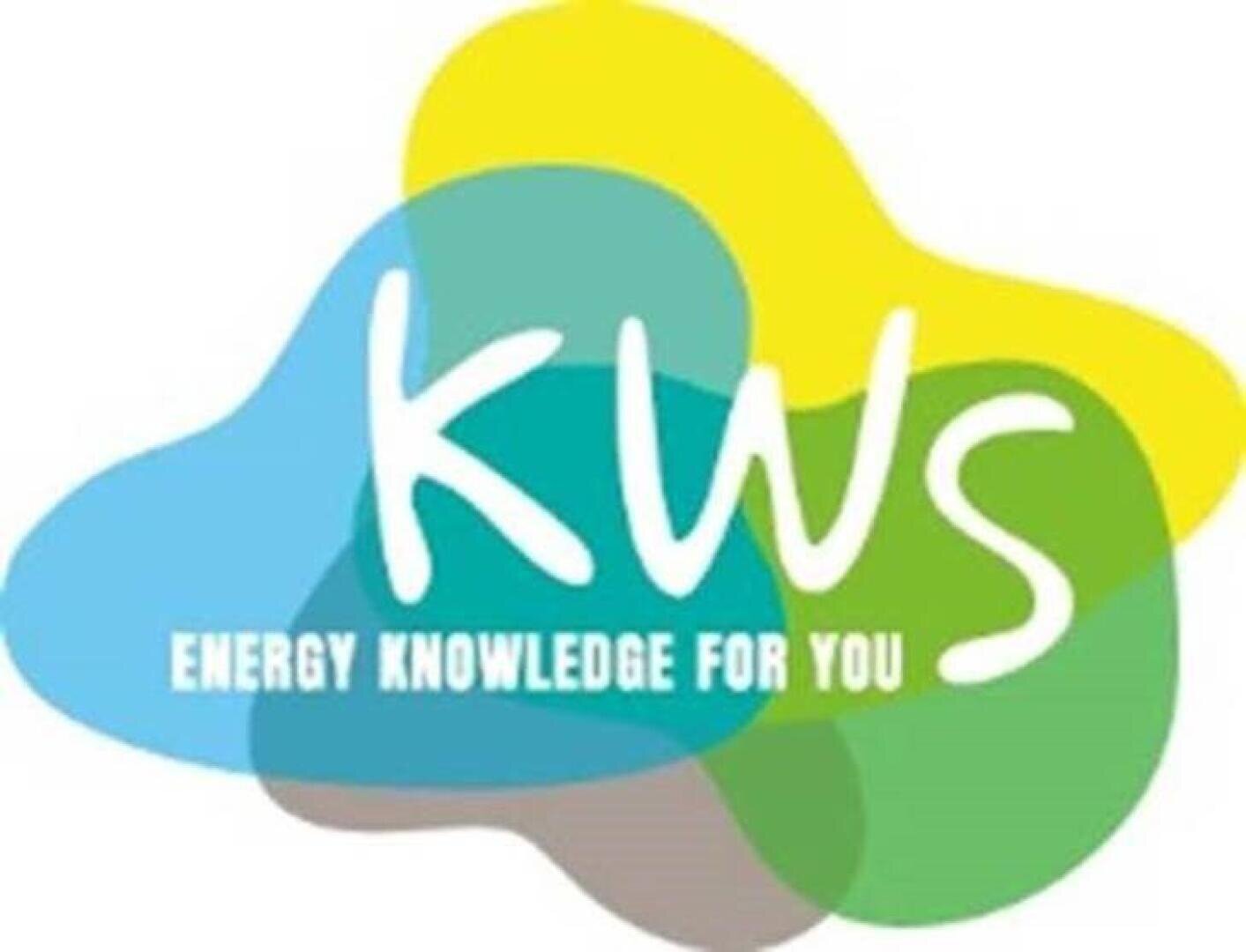 Logo with the letters KWS in large white letters over overlapping blue, green and yellow shapes. Below this, in smaller white letters, it says: ENERGY KNOWLEDGE FOR YOU.