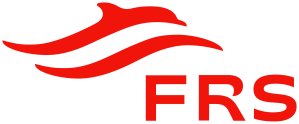 Das FRS-Logo zeigt einen stilisierten roten Delphin über den fettgedruckten roten Buchstaben „FRS“ auf transparentem Hintergrund.